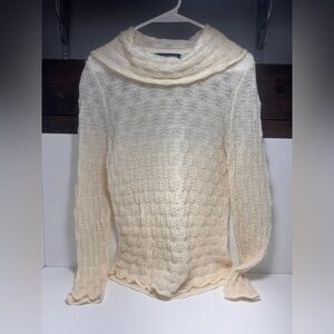 Jones New York Signature Cream Pointelle‎ Cowl Neck Metallic Knit Sweater Large